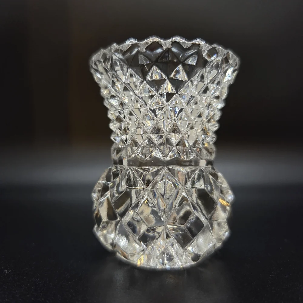 Vintage Cut Glass Toothpick Holder/Bud Vase Pineapple Pattern 2.5